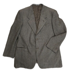 Giorgio Armani Made In Italy Tan Black Chevron Pattern Wool Cashmere Blazer 44R